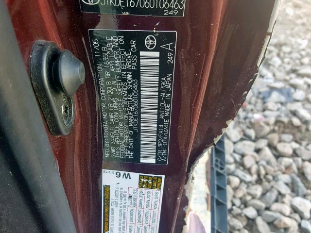 JTKDE167060106463 - 2006 TOYOTA SCION TC 勃艮第红 照片 10