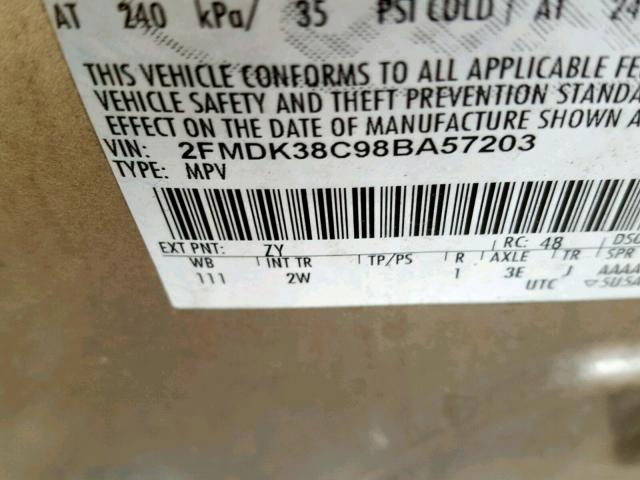 2FMDK38C98BA57203 - 2008 FORD EDGE SEL GRAY photo 10