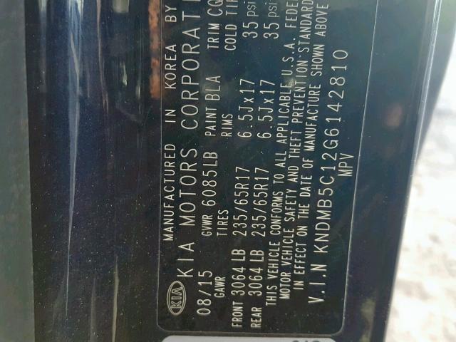 KNDMB5C12G6142810 - 2016 KIA SEDONA LX BLUE photo 10