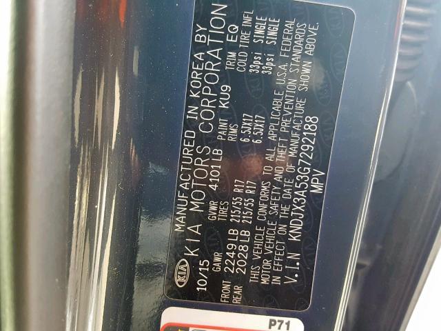 KNDJX3A53G7292188 - 2016 KIA SOUL ! BLUE photo 10