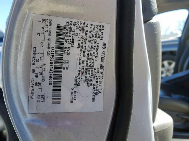 1FAFP55U93A248038 - 2003 FORD TAURUS SES SILVER photo 10