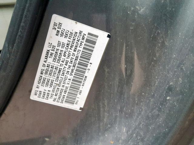 5FNRL38227B061173 - 2007 HONDA ODYSSEY LX GRAY photo 10