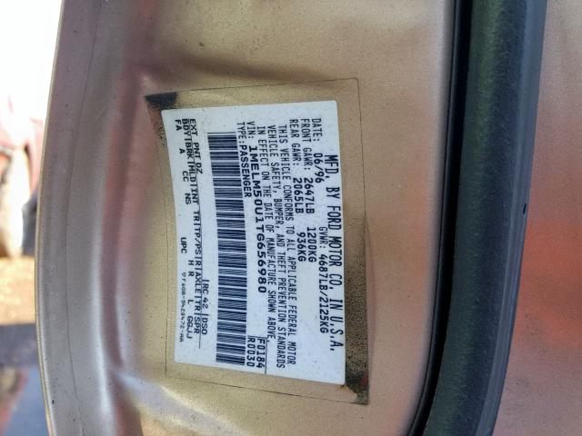 1MELM50U1TG656980 - 1996 MERCURY SABLE GS TAN photo 10