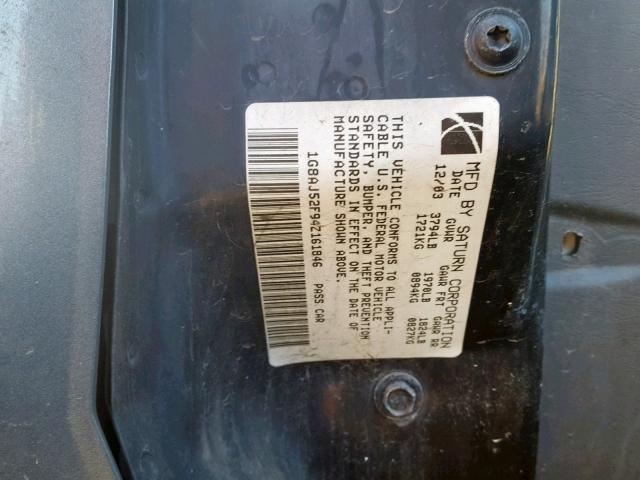 1G8AJ52F94Z161846 - 2004 SATURN ION LEVEL GRAY photo 10