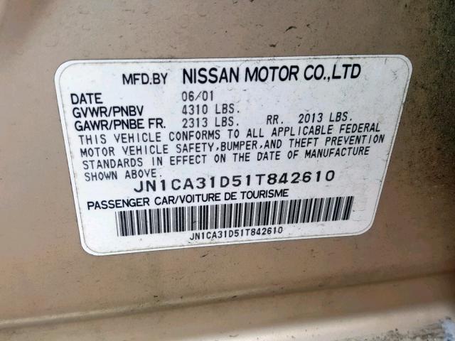 JN1CA31D51T842610 - 2001 NISSAN MAXIMA GXE WHITE photo 10