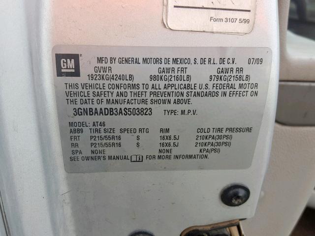 3GNBAADB3AS503823 - 2010 CHEVROLET HHR LS Plata foto 10