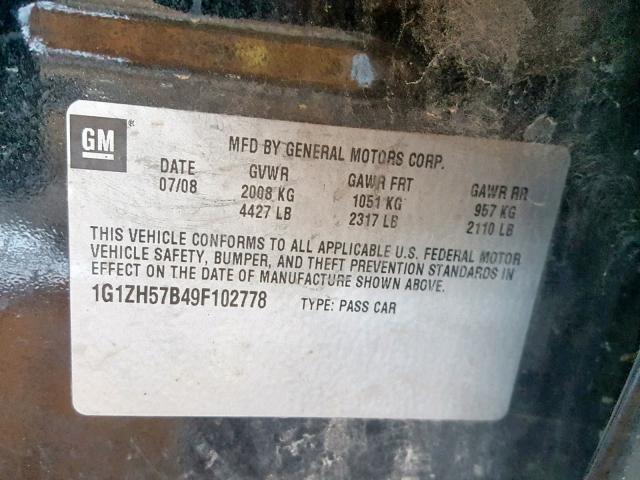 1G1ZH57B49F102778 - 2009 CHEVROLET MALIBU 1LT BLACK photo 10