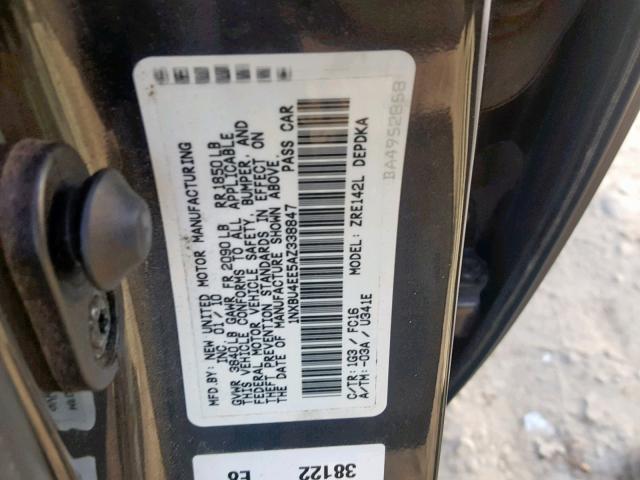 1NXBU4EE5AZ338847 - 2010 TOYOTA COROLLA BA GRAY photo 10