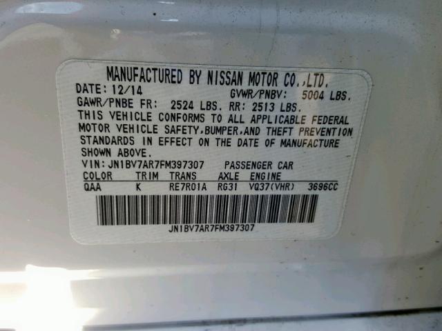 JN1BV7AR7FM397307 - 2015 INFINITI Q50 BASE WHITE photo 10