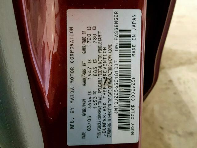 JM1BJ225630181037 - 2003 MAZDA PROTEGE DX RED photo 10