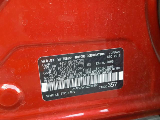 JA4AP3AW5JZ036598 - 2018 MITSUBISHI OUTLANDER RED photo 10