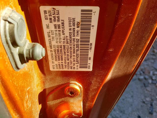 5J6YH28779L005162 - 2009 HONDA ELEMENT EX ORANGE photo 10