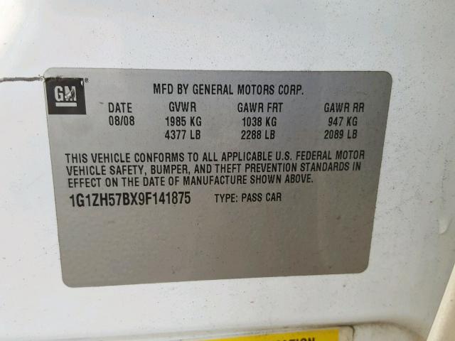 1G1ZH57BX9F141875 - 2009 CHEVROLET MALIBU 1LT 白色 照片 10