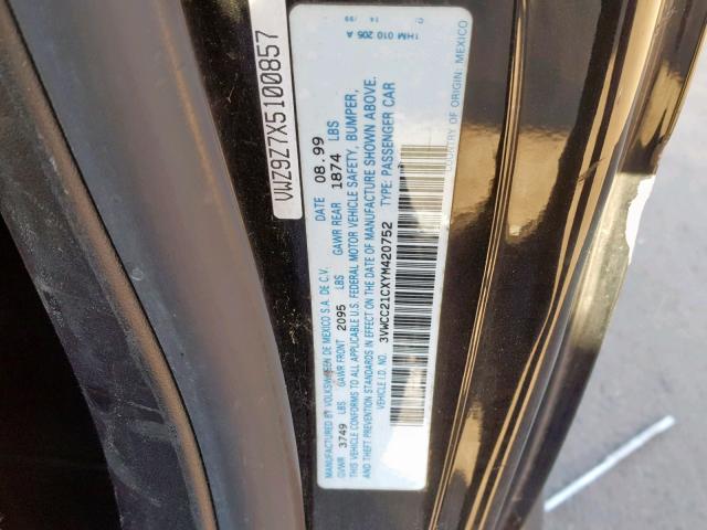 3VWCC21CXYM420752 - 2000 VOLKSWAGEN NEW BEETLE Schwarz Foto 10