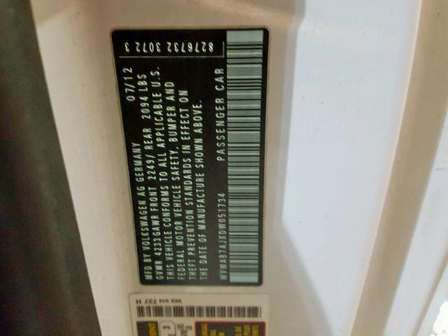 WVWAB7AJXDW051734 - 2013 VOLKSWAGEN GOLF 白色 照片 10