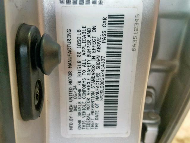 5Y2SL63835Z414137 - 2005 PONTIAC VIBE SILVER photo 10