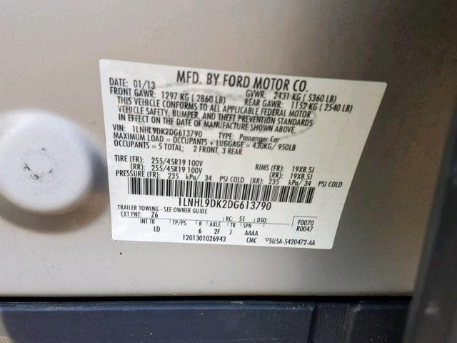 1LNHL9DK2DG613790 - 2013 LINCOLN MKS SILVER photo 10