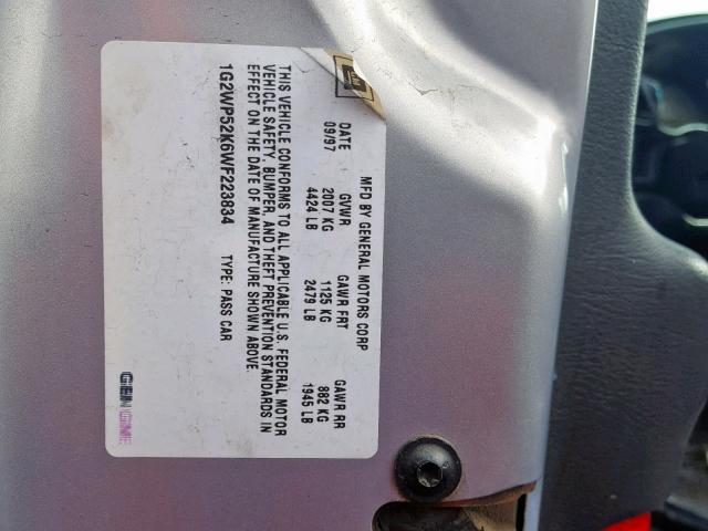 1G2WP52K6WF223834 - 1998 PONTIAC GRAND PRIX ვერცხლისფერი ფოტო 10