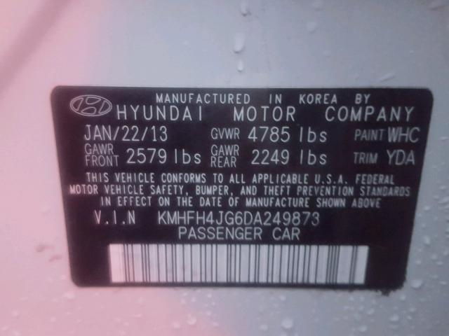 KMHFH4JG6DA249873 - 2013 HYUNDAI AZERA GLS WHITE photo 10