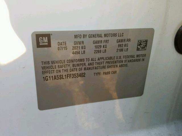 1G11A5SL1FF353402 - 2015 CHEVROLET MALIBU LS WHITE photo 10