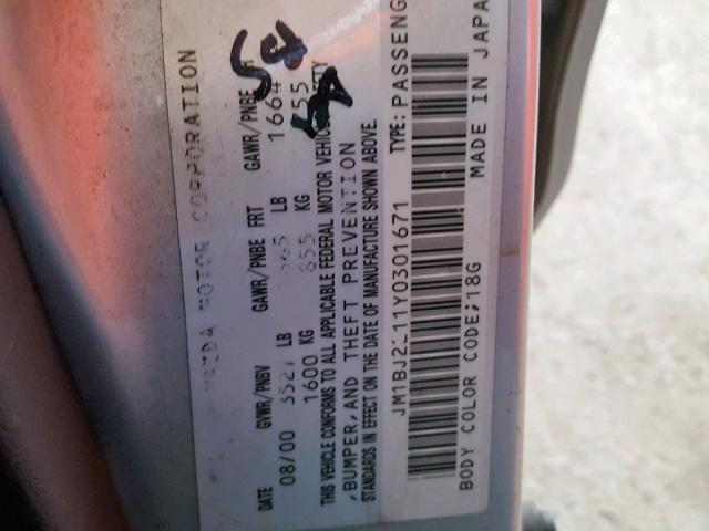 JM1BJ2211Y0301671 - 2000 MAZDA PROTEGE ES 银色 照片 10