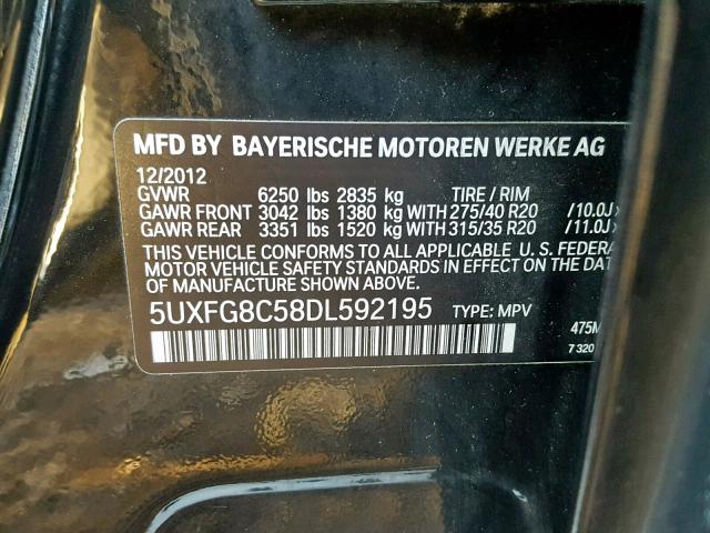 5UXFG8C58DL592195 - 2013 BMW X6 XDRIVE5 BLACK photo 10