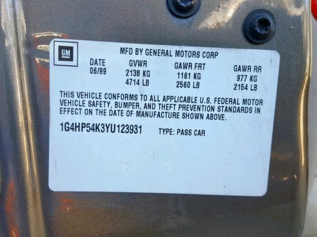 1G4HP54K3YU123931 - 2000 BUICK LESABRE CU GOLD photo 10