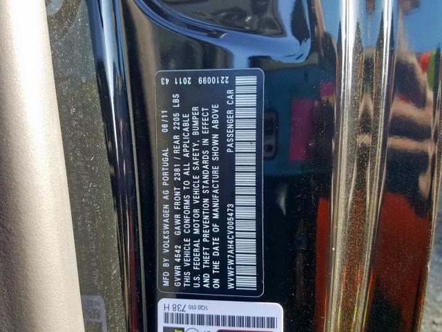 WVWFW7AH4CV005473 - 2012 VOLKSWAGEN EOS LUX Czarny zdjęcie 10