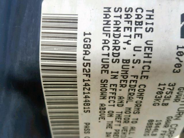 1G8AJ52F14Z144815 - 2004 SATURN ION LEVEL GRAY photo 10