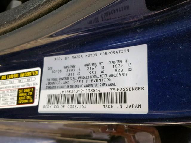 JM1BK343191238844 - 2009 MAZDA 3 S BLUE photo 10