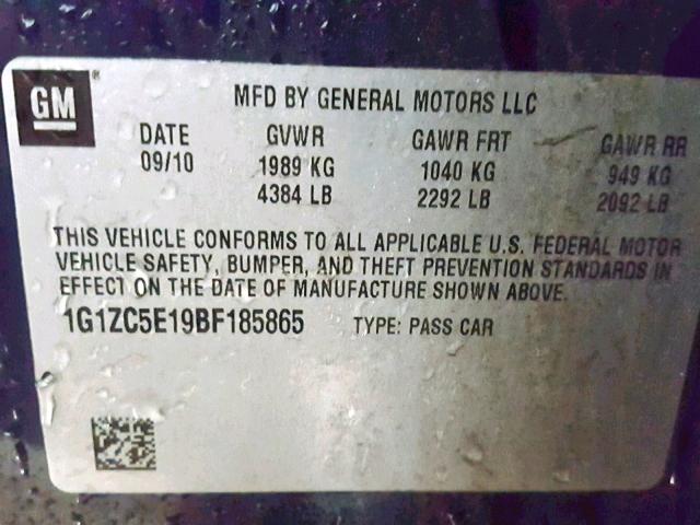 1G1ZC5E19BF185865 - 2011 CHEVROLET MALIBU 1LT BLUE photo 10