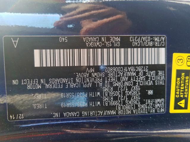 2T2BC1BA1FC006802 - 2015 LEXUS RX 450H BLUE photo 10