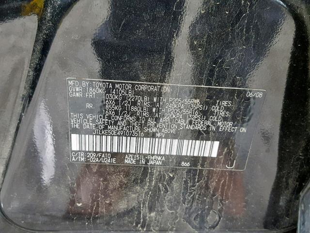 JTLKE50E491073516 - 2009 TOYOTA SCION XB Қара фото 10