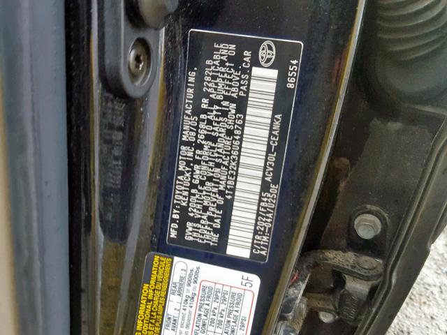 4T1BE32K36U648763 - 2006 TOYOTA CAMRY LE BLACK photo 10