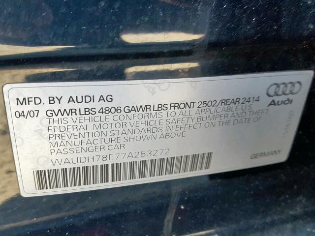 WAUDH78E77A253272 - 2007 AUDI A4 3.2 QUA BLUE photo 10