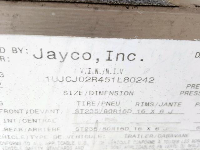 1UJCJ02R451L80242 - 2005 JAYCO EAGLE  WHITE photo 10