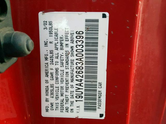 19UYA42683A003396 - 2003 ACURA 3.2CL TYPE RED photo 10