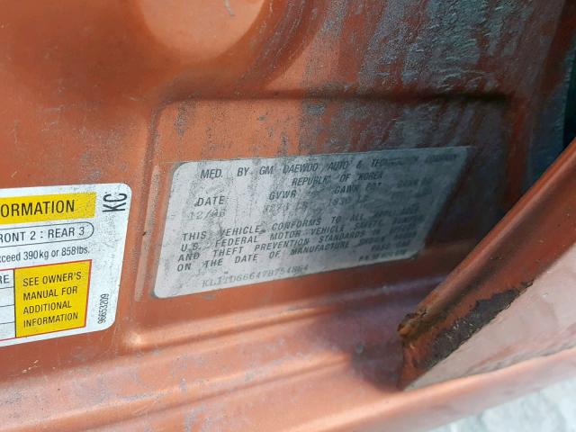 KL1TD66647B754864 - 2007 CHEVROLET AVEO BASE Narıncı foto 10