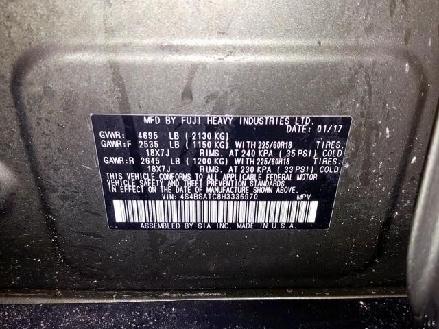 4S4BSATC8H3336970 - 2017 SUBARU OUTBACK TO GREEN photo 10