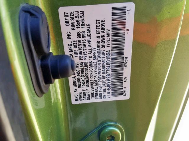 5J6YH28778L001854 - 2008 HONDA ELEMENT EX GREEN photo 10