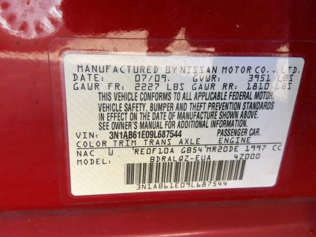 3N1AB61E09L687544 - 2009 NISSAN SENTRA 2.0 RED photo 10