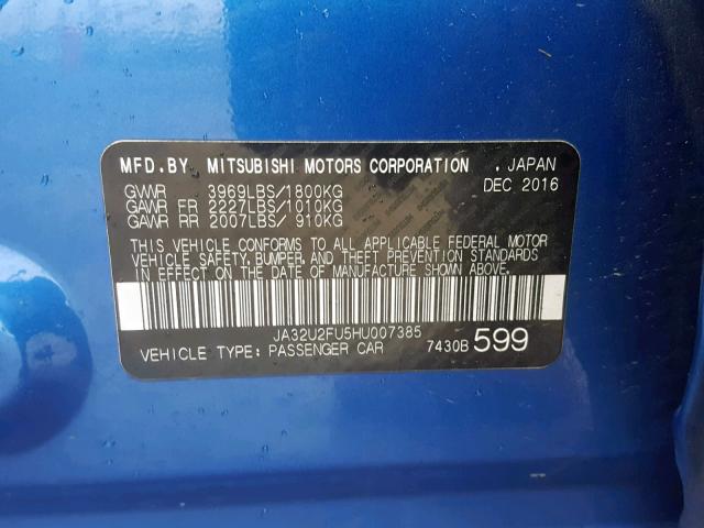 JA32U2FU5HU007385 - 2017 MITSUBISHI LANCER ES BLUE photo 10