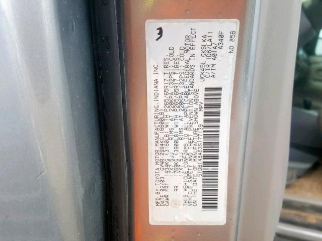 5TDBT48A63S177139 - 2003 TOYOTA SEQUOIA LI SILVER photo 10