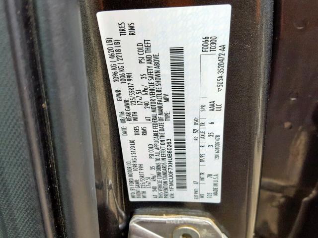 1FMCU0F7XHUB60263 - 2017 FORD ESCAPE S GRAY photo 10