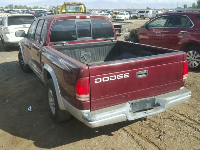 1B7HL48N72S625715 - 2002 DODGE DAKOTA QUA RED photo 3