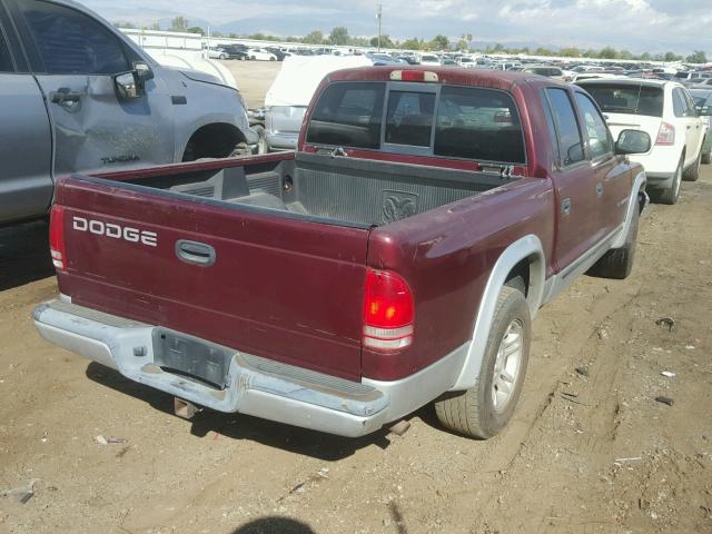 1B7HL48N72S625715 - 2002 DODGE DAKOTA QUA RED photo 4