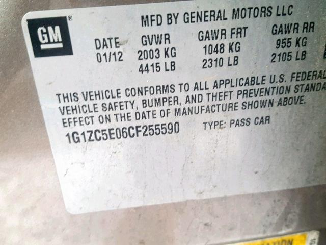 1G1ZC5E06CF255590 - 2012 CHEVROLET MALIBU 1LT ნაცრისფერი ფოტო 10
