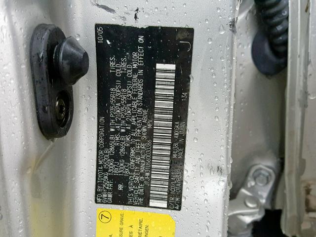 JTJHW31U660030386 - 2006 LEXUS RX 400 SILVER photo 10