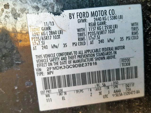 2FMDK3GC9DBE37816 - 2013 FORD EDGE SE BLACK photo 10