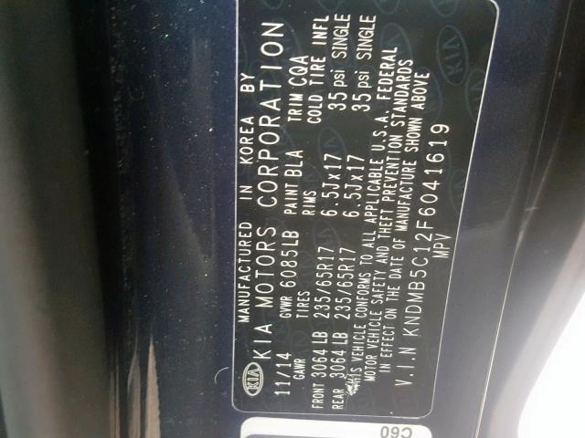 KNDMB5C12F6041619 - 2015 KIA SEDONA LX BLUE photo 10